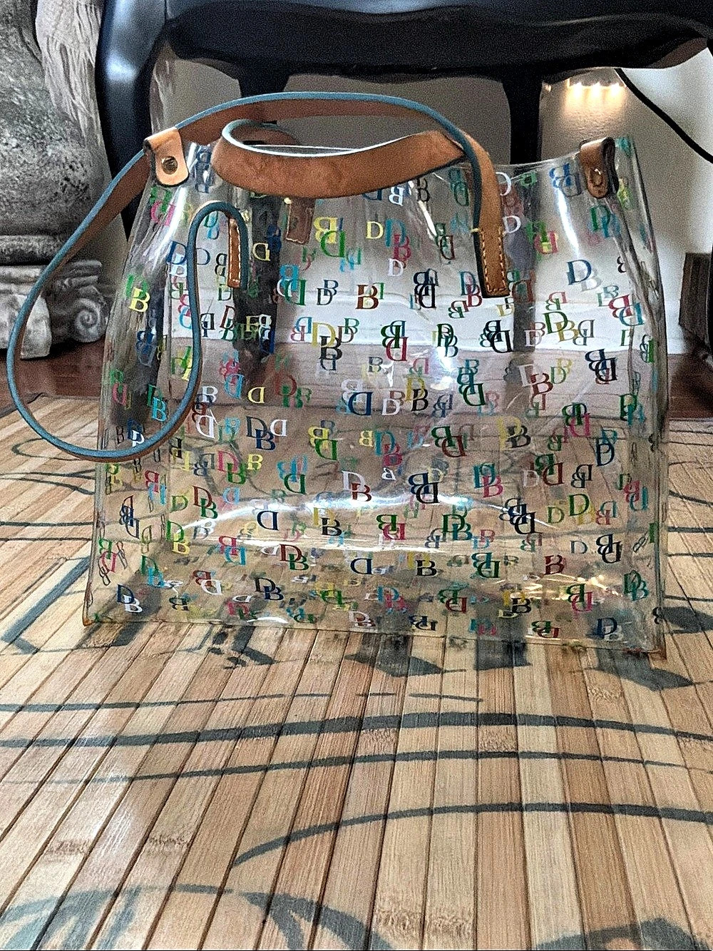 Dooney & Bourke Clear Logo Print Tote Brown Trim